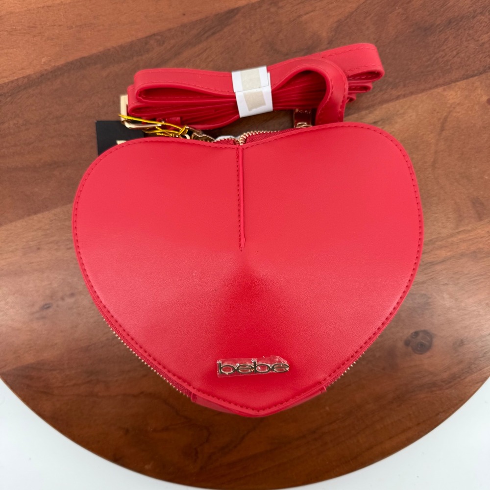 Bebe Malou Heart Crossbody Bag Womens Red Faux Leather Gold Hardware NWT OS